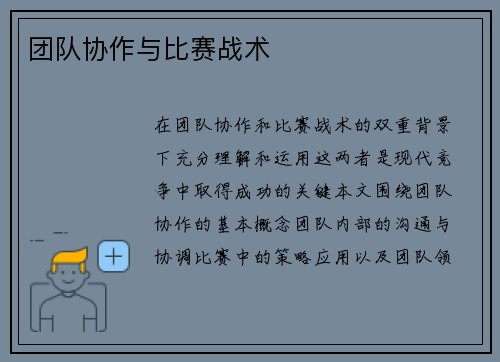 团队协作与比赛战术