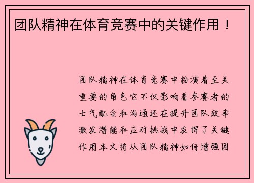 团队精神在体育竞赛中的关键作用 !